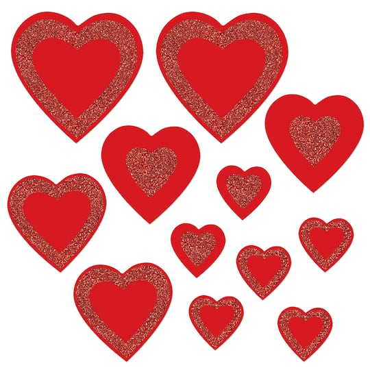 Beistle Red Glittered Heart Cutouts, 12ct.